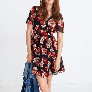 Madewell Tulip-Sleeve Mini Dress in French Rose V Neck Size 6